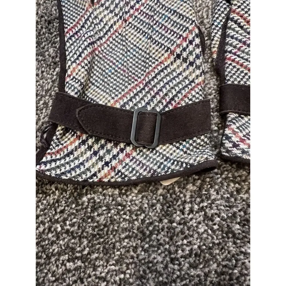Rag & Bone Plaid Brown Lambskin Suede Black Buckle Gloves Size 8.5 Silk Lining